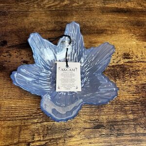 Akcam Blue Iridescent Turkish Floral Art Glass Bowl Candy Dish NWT